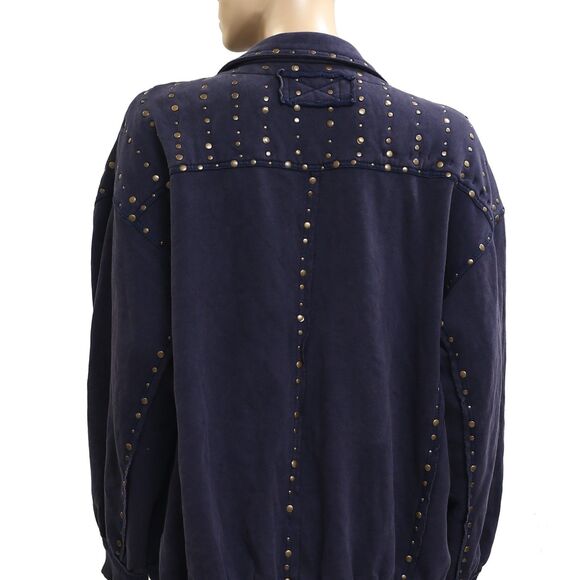 Free People We The Free Keeping On Trucker Jacket Sweatshirt Top Studs S 283160 - Picture 4 of 8